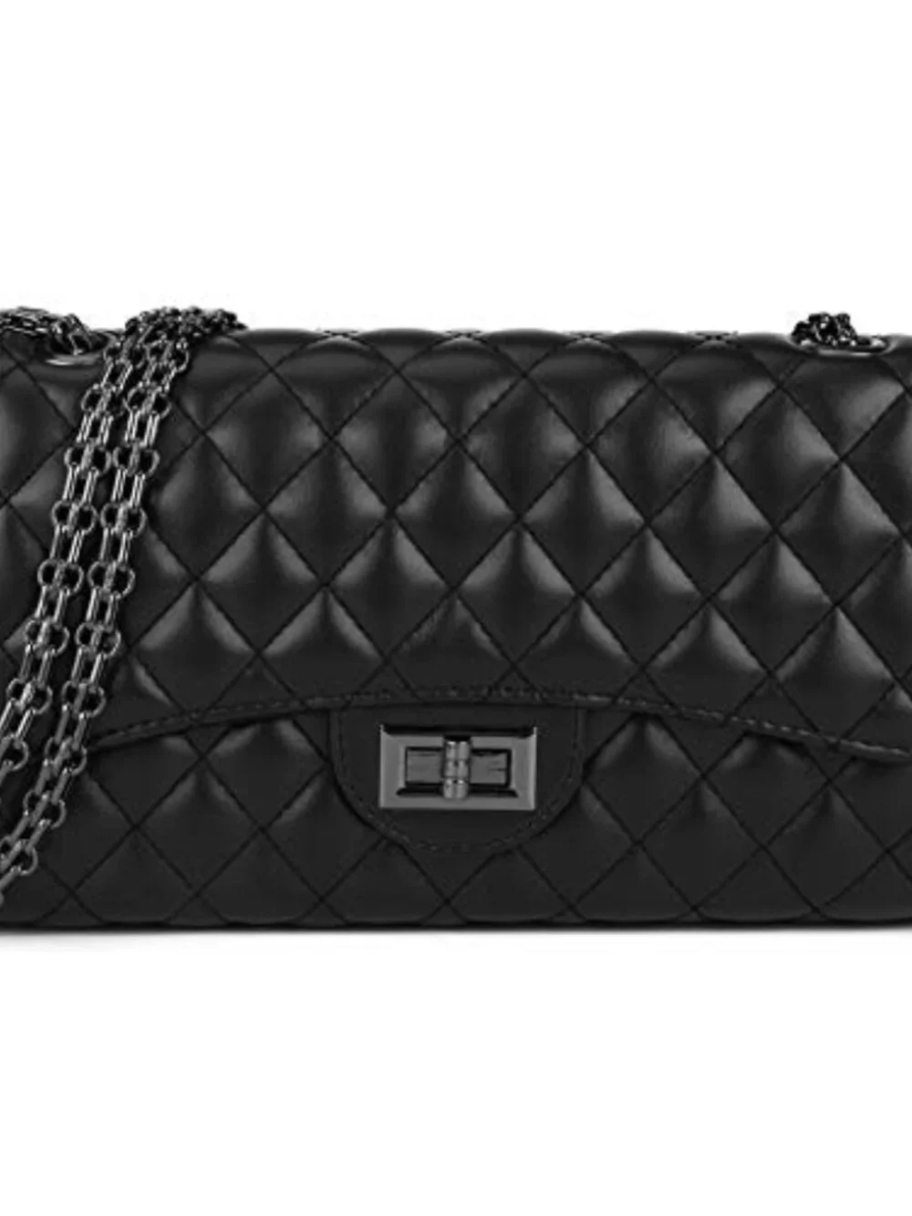 Quilted Crossbody Purse with Chain Strap, Faux Leather, Adjustable Shoulder Bag